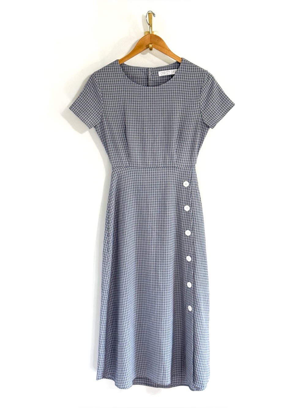 NWOT Christy Dawn The Sienna Blue Midi Gingham Open-Back Dress - Picture 2 of 9